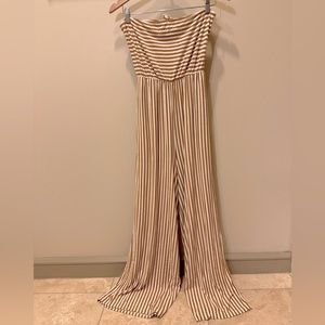 Yellow Stripe Tie-Back Strapless Jumpsuit